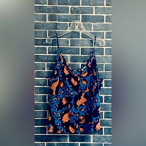 Miss Selfie adjustable tank top. Size: Large. Color: blue, brown, black, orange